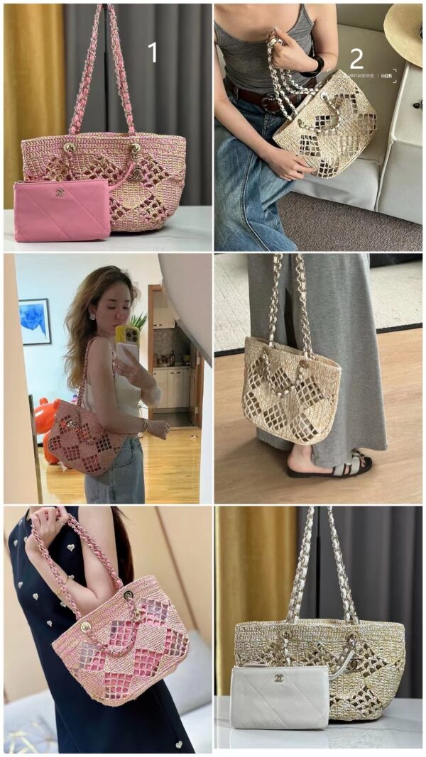 ⁦Small Apricot Hollow Woven Beach Bag 2 colors⁩ - الصورة ⁦2⁩