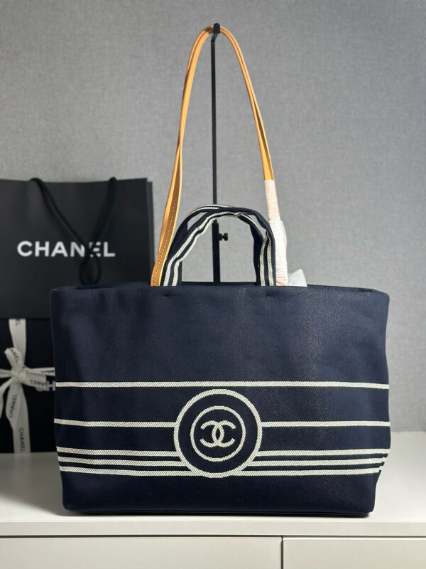 Chanel navy striped beach bag